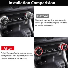 Ruautumn AC Climate Control Knob Cover for Toyota RAV4 2019-2025, Push Start Button Cover for Car Interior Decoration Accessories, Aluminum Alloy, 4Pcs/Kit (Red)