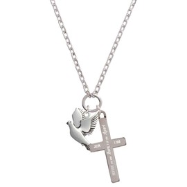 Delight Jewelry Silvertone Dove I Set You Apart Engraved Cross Zoey Necklace, 28"