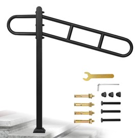 ybaymy Single Post Handrail 29.3" - 8.1" L x 35.6" H Railings for Steps Metal Outdoor Stair Railing Wrought Iron Handrails for Garage Entrance, Porch, Garden, Yard, Outdoor 1 to 3 Steps Stairs