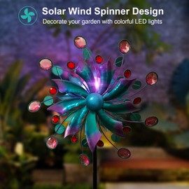 Solar Wind Spinner, 60.63 Inch Outdoor Metal Stake Yard Spinners, Solar Powered Multi-Color LED Glass Ball with Kinetic Wind Sculpture Spinner Windmills for Outdoor Lawn & Garden Decoration