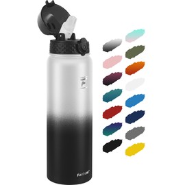Fanhaw 1L Stainless Steel Insulated Sports Water Bottles with Straw Kids, Men and Women (White Black)