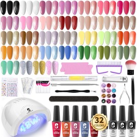 Clara Colors 32 Colors 14ml Gel Nail Polish Kit with UV Light, All In One Gel Polish Set with 48W Light Base Matte Glossy Top Coat Essential Manicure Tools Nails Art Decorations Salon Gel Polish Kit