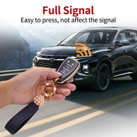 Qetoosur for GMC Key Fob Cover with Leather Lanyard, Key Case Protection Shell Fit for 2019-2023 Chevy Silverado GMC Sierra 2500 Smart Key Holder, Black