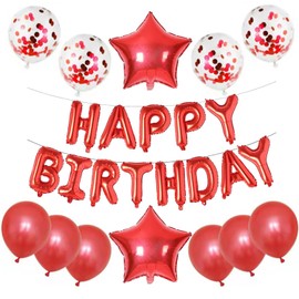 Red Happy Birthday Balloons, 13PCS Letters Balloons 2 PCS Giant Star Foil Balloons 4 PCS Confetti Balloons 6 PCS Latex Balloons Birthday Party Decorations and Supplies Balloons