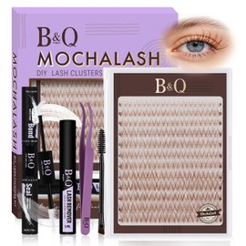B&Q Brown Lash Clusters Kit Natural Mochalash Clusters 01, Brown Eyelash Clusters Kit C-Curl Cluster Eyelash Extensions 8-16mm Wispy Lash Eyelashes Kit for Fair/Dark Hair(Mochalash 01 Set)