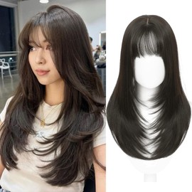 ELEVAVE Hair Toppers for Women with Thinning Hair, 20 Inch Toppers Hairpieces for Women with Wispy Clip in Bangs 360° 3D Realistic Scalp Daily Use (Brown Black)