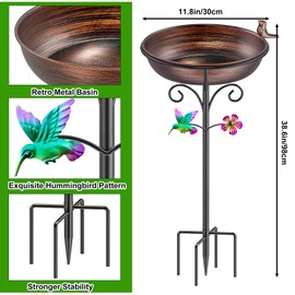 VeyFolzin.st 38.6in Bird Baths for Outdoors, Detachable Birdbaths for The Garden Clearance, Freestanding Bird Baths for Outdoors, Bird Bath Bowl Spa & Birdfeeder with Metal Stake Stand (Retro Copper)
