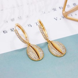 ZARD 14K Gold Plated Cubic Zirconia Cowrie Shell Hoop Earrings