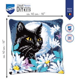 Vervaco PN-0148218 Cat at Night Cross Cushion Pre-Printed Cotton 40 x 40 cm Multi-Coloured