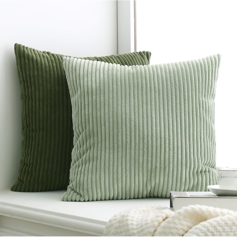 Pack of 2 Moss Green Corduroy Decorative Throw Pillow Covers