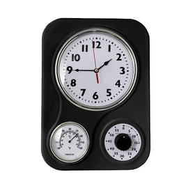 Lily's Home Retro Kitchen Clock with Temperature and Timer (Black)