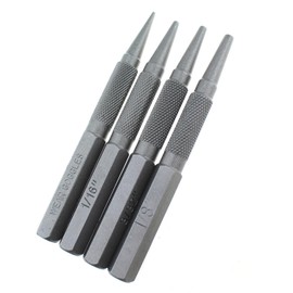 Maxmoral 4 Pieces Nail Setter Punch and Center Punch Set Heat Treated Alloy Steel with Knurled Grip 4 Sizes
