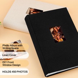 XFveivoo Photo Album 4x6 450 Photos with Writing Space,4 x 6 Photo Book Linen Cover with Front Window, 4x6 Picture Album 450 Photos Photo Album Book for Wedding Kids Travel Family Baby Pictures, Black
