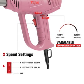 Heat Gun, TGK® 1800W Heavy Duty Hot Air Gun Kit 122℉~1202℉ Dual Temperature Settings with 6 Nozzle Attachments Overload Protection for Crafts, Shrink Wrapping/Tubing, Paint Removing, Epoxy Resin