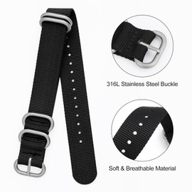 watchdives Military Nylon Watch Straps, 18 mm, 20 mm, 22 mm, Canvas Strap, Replacement, One-Piece Watch Strap, Sports for Men and Women, 4 Colours Available, Nylon