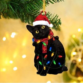 4Pcs Christmas Tree Cat Hanging Ornaments Wooden 2024 Black Cat Xmas Gifts for Cat Lovers Trees Wall Window Decoration Farmhouse Hanger Decor