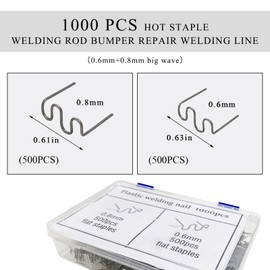 ZNDAW 1000PCS Hot Staples Welding Rods, 0.6mm 0.8mm Wave Shape Bumper Dashboard Repair Welding Wire, Metal Plastic Welding Staples Supplies for Machine Repair, Car Accessories
