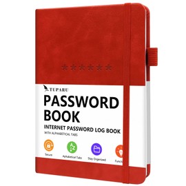 TUPARU Password Book with Alphabetical Tabs – Hardcover Internet Address & Password Organizer – Password Keeper Notebook for Computer & Website – 5.2 x 7.6 Log-in Password Journal w/Thick Paper (Red)
