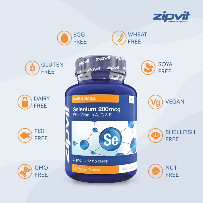 Selenium 200mcg with Vitamins A-C-E. 180 Vegan Tablets for Thyroid