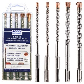 Set Of 5-5/6/8/10/12mm x 160mm Long SDS Plus High Performance Hammer Drill Bits Set, Professional TCT Tungsten Carbide Cross Tipped Masonry Drill Bit For Brick, Concrete, Stone, Granite