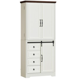 YITAHOME 71" Kitchen Pantry, Tall Farmhouse Storage Cabinet with Drawer, Organizer, Barn Doors and Adjustable Shelves for Kitchen, Dining Room, Living Room, Off White
