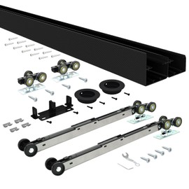 Nuk3y Bypass Sliding Door Hardware Soft Close with Finger Pulls (Black, 72" Track)