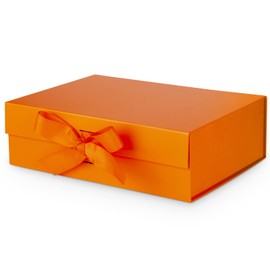 DaiJoob Gift Box with Lid for Presents 10.5x7.5x3.1 Inches with Ribbon and Magnetic Closure(1-Pack) (Orange)