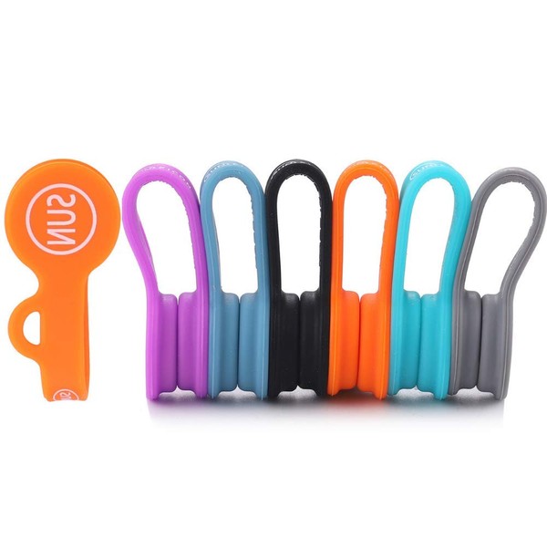 SUNFICON Magnetic Cable Clips Headphone Cable Organisers Earbuds Cord Winder Manager Keeper Bookmark Whiteboard Noticeboard Fridge Magnets USB Cable Ties Straps Wire Holder Home Office School 6 Pack