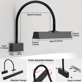 Hudyogy Picture Frame Light with Remote, Wireless 16 Inch Black Art Light, Battery Operated Picture Light with 3 CCT, Dimmable and Timer Wall Picture Lights for Painting, Wall, Gallery, Artwork, Frame