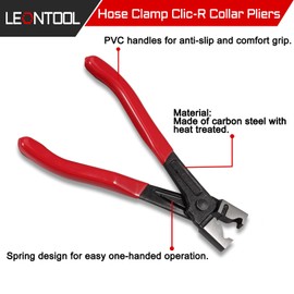 LEONTOOL Clic-R Hose Clamp Pliers, 7 Inch Clic-r Type Clamp with Red PVC Handles, Clic-R Collar Remover Tools for Car Automobile Maintenance