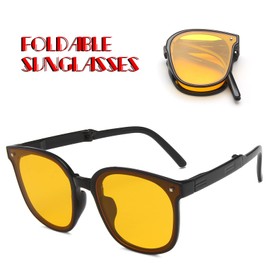 QUINTRA Trendy Sunglasses for Men and Women Polarized Foldable Round Chic Retro Sunglasses Glasses, yellow, One Size