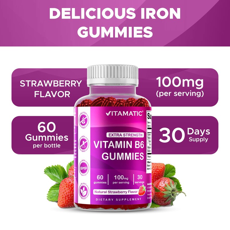 Vitamatic 2 Packs Vitamin B6 100mg Gummies – Natural Strawberry