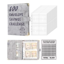 100 Envelopes Money Saving Challenge Binder - A5 Money Saving Budget Binder Easy and Fun Way to Save $5,050 Savings Challenges Book with Envelopes (Gray)