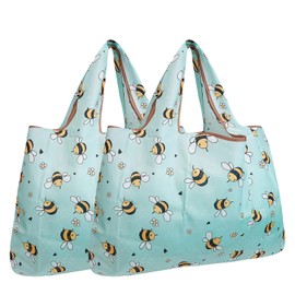 allydrew Large Foldable Tote Nylon Reusable Grocery Bag, Set of 2, Bumble Bees