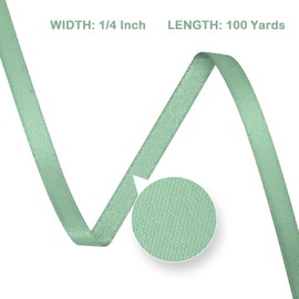 Loomjoyz Double Face Sage Green Satin Ribbon 1/4 inch 100 Yard Satin Ribbon Craft Fabric Ribbon for Gift Wrapping Bouquet Wedding Party Decorations