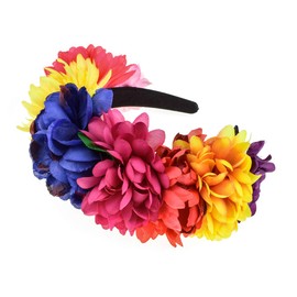 Diadema floral para el Día de los Muertos, corona de flores mexicanas, accesorio para la cabeza HC-23 (B-azul fucsia)