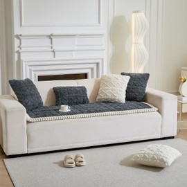 Tiwwie Couch Cover for Dogs Fuzzy Sofa Covers for Pet, Geometric Jacquard Coral Pet-Friendly Washable Non-Slip Sofas Slipcover Cushion Protector Pets Mat Dog Bed Mats