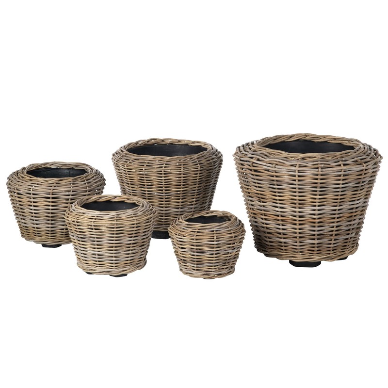 Rattan Kobo Indoor Outdoor Planter Basket with Plastic Pot Medium