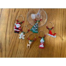 hand crafted CHRISTMAS "MR. & MRS. CLAUS  " set of 6 hand crafted Wine glass charms