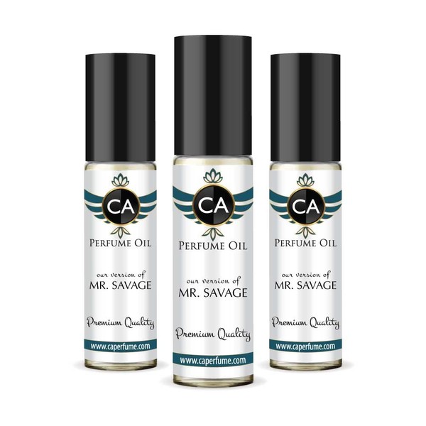 CA Perfume Impression of Christian D. Mr. Savage For Men Replica Fragrance Body Oil Dupes Alcohol-Free Essential Aromatherapy Sample Travel Size Concentrated Long Lasting Attar Roll-On 0.3 Fl Oz-X3