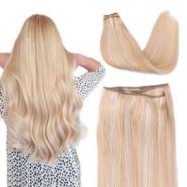 SURNEL Weft Real Hair Extensions 80 g Sewing Hair Weave Remy Brazilian Real Hair 80 g Caramel Blonde with Platinum Blonde Real Hair Extensions Wefts Straight #P27/60 35 cm (Wefts #27P60-14 Inches)