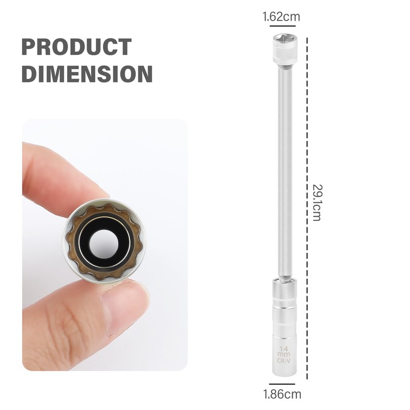 GTLM Extended Magnetic Spark Plug Wrench, 35 cm Long, 360