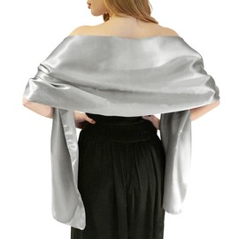 LANSITINA Women's Solid Color Satin Shawl Wraps for Evening Dress/Wedding Party,Light Grey