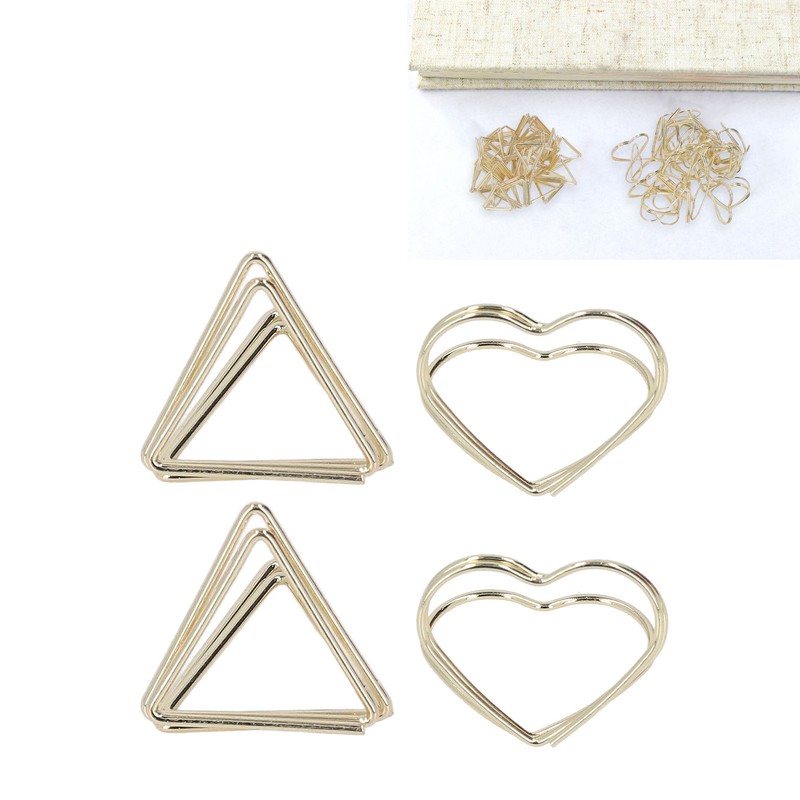 100pcs Paper Clips Gold Triangle Heart Shape Double Layer Three
