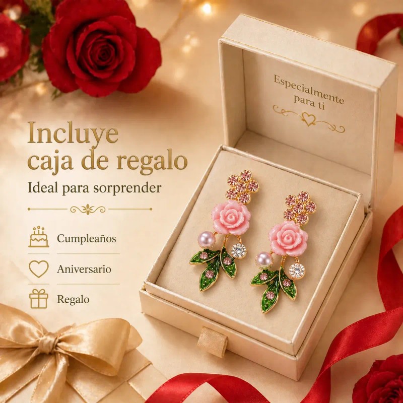 Aretes Plata 925 Oro 14k Rosa Flor Perla Zirconia Mujer