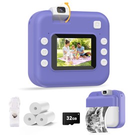 Kids Camera Instant Print with Flip Lens, Digital Camera Print Photos for Toddler Toys, HD Camcord 1080P Video, Portable Travel Toys Birthday Gift for 4 5 6 7 8 9 10 Years Girls Boys Purple