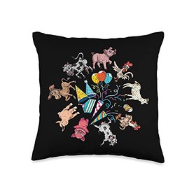 Funny Farmer Country Farm Animal Kids Birthday Party Funny Pig Goat Donkey Cow Chicken Farm Throw Pillow, 16x16, Multicolor