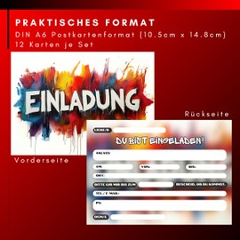 HIDEBLOOM Graffiti Invitation Cards Children's Birthday Boy and Girl I Pack of 12 I DIN A6 (10.5 cm x 14.8 cm) I Graffiti Invitation Cards I Birthday Invitations Graffiti White