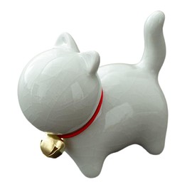 Ceramic Cat Figurine, Miniature Lucky Cat Statue, Mini Cute Cat Sculpture, Tea Pet Cat Tabletop Ornaments, Home Office Decoration, Micro Landscape Fairy Garden Decor, Car Dashboard Decor (White)