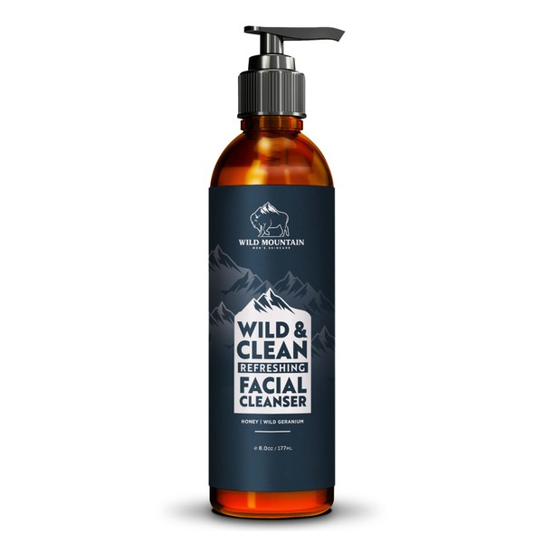 Wild Mountain ‘Wild & Clean’ Men's Face Wash, Refreshing Face Cleanser For Men - Skin Brightening & Soothing Daily Mens Facial Cleanser For Sensitive Skin - Gentle & Effective Acne Facewash Cleaner Men For All Skin Types - 6 Oz